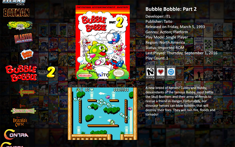 LaunchBox Big Box Screenshot - Bubble Bobble Part 2 - Nintendo Entertainment System - Default Theme