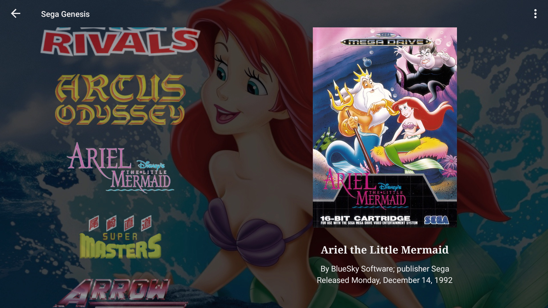 LaunchBox for Android Screenshot - Sega Genesis - Ariel the Little Mermaid