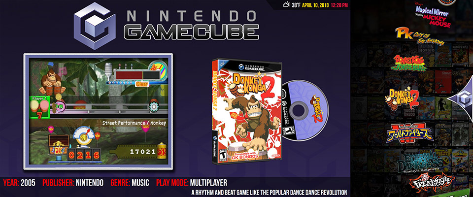 Captura de pantalla de LaunchBox Big Box - Donkey Konga 2 - Nintendo GameCube - Tema unificado y ultraancho